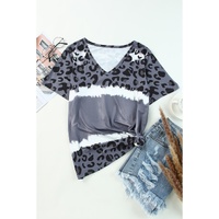 Azura Exchange Leopard Patchwork Short Sleeve Top - L thumbnail