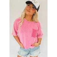 Azura Exchange Acid Wash Lace Patch Pocket T-Shirt - M thumbnail