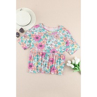 Azura Exchange Bohemian Flower Print Flowy Short Sleeve Top - S thumbnail