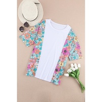 Azura Exchange Patchwork Floral Print Short Sleeve Top - M thumbnail