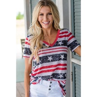 Azura Exchange Star and Stripe Print V-Neck T-Shirt - S thumbnail