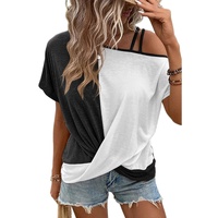Azura Exchange Colorblock Asymmetric Strappy Cold Shoulder Top - S thumbnail
