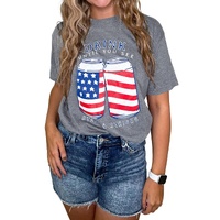 Gray USA Flag Drink Cans Slogan Graphic Tee - L thumbnail