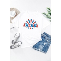 White AMERICA Star Graphic Round Neck Tee - 2XL thumbnail
