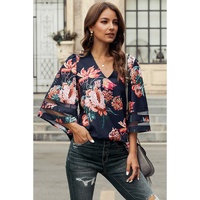 Azura Exchange Flared Sleeve Floral Blouse - XL thumbnail