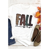 White FALL Vibe Leopard Print Crew Neck T Shirt - M thumbnail