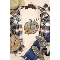 Khaki Pumpkin with Flower Graphic T Shirt - M thumbnail