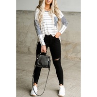 Azura Exchange Patchwork High Low Side Slits Long Sleeve Top - M thumbnail