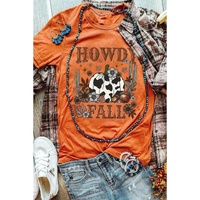 Orange HOWDY FALL Western Pumpkin Graphic T Shirt - S thumbnail