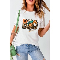 White BOO Pumpkin Leopard Print Crew Neck T Shirt - XL thumbnail