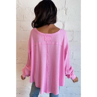 Bonbon Waffle Knit Exposed Seam High Low Top - L thumbnail