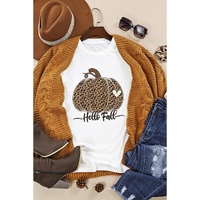 White Hello Fall Leopard Pumpkin Graphic T Shirt - XL thumbnail