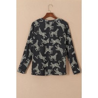 Black Lively Cheetah Print Long Sleeve Top - M thumbnail