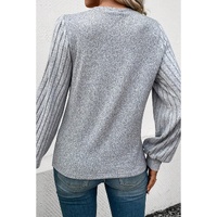 Gray Contrast Ribbed Bishop Sleeve Top - L thumbnail