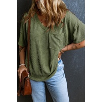Azura Exchange Jungle Green Corded V Neck Chest Pocket Loose T-shirt - L thumbnail