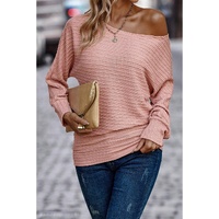 Dusty Pink Textured Knit Long Sleeve Top - L thumbnail