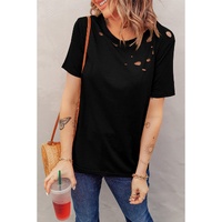 Azura Exchange Mixed Cotton Crew Neck T-Shirt with Holes - S thumbnail
