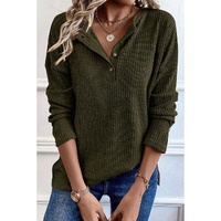 Jungle Green Rib Textured Henley Knit Top - M thumbnail
