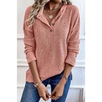Rose Tan Rib Textured Henley Knit Top - S thumbnail