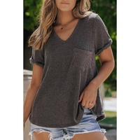 Carbon Grey Twist Short Sleeve Corded V Neck Top - M thumbnail