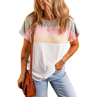 White Ribbed Color Block Patchwork T-shirt - L thumbnail