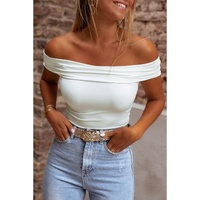White Folded Off Shoulder Slim Top - L thumbnail