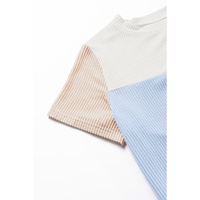Light Blue Rib Textured Colorblock T Shirt - L thumbnail
