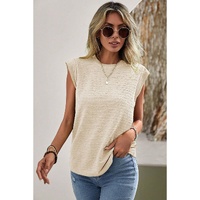 Beige Solid Textured Batwing Sleeve Crew Neck T Shirt - L thumbnail
