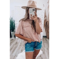 Dusty Pink Exposed Seam Detail Loose T-shirt - M thumbnail