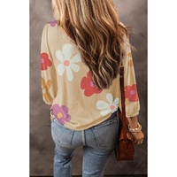Apricot Cute Flower Print Bracelet Sleeve Top - M thumbnail