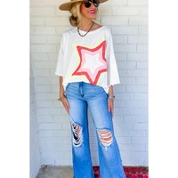 White Colorblock Star Patched Half Sleeve Oversized Tee - XL thumbnail