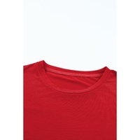 Red Casual Plain Crew Neck Tee - 2XL thumbnail