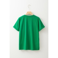 Bright Green Casual Plain Crew Neck Tee - 3XL thumbnail