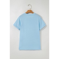 Light Blue Bright Casual Plain Crew Neck Tee - S thumbnail