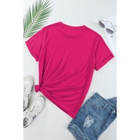 Rose Red Casual Plain Crew Neck Tee - L thumbnail