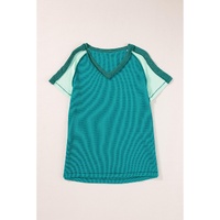 Green Exposed Seam Color Block Knitted V Neck T-shirt - S thumbnail