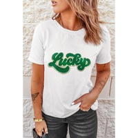 White St. Patrick Lucky Chenille Glitter Patched Graphic T Shirt - XL thumbnail