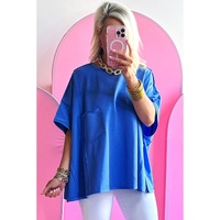 Blue Patched Pocket Exposed Seam Oversize T-shirt - L thumbnail