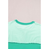Bright Green Contrast Color Patchwork Half Button T Shirt - M thumbnail