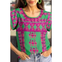 Rose Boho Abstract Print U Neck Cap Sleeve T Shirt - M thumbnail