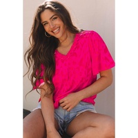 Rose Leopard Frilly V Neck Short Sleeve Blouse - L thumbnail