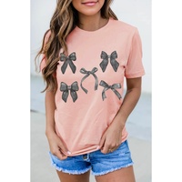 Pink Bow Knots Print Slim Fit Crew Neck T Shirt - XL thumbnail