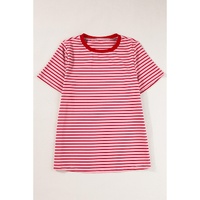 Pink Stripe Crew Neck Casual T Shirt - L thumbnail