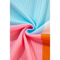 Light Blue Waffle Knit Colorblock Loose T Shirt - S thumbnail
