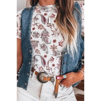 White Vintage Paisley Mock Neck T Shirt - L thumbnail