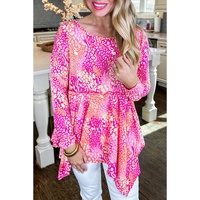 Rose Classic Leopard Print Handkerchief Hem Tunic Top - L thumbnail