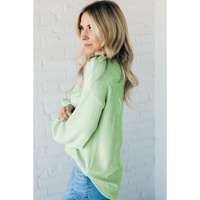 Moonlight Jade Solid Cord Ribbed Drop Shoulder Pullover Top - L thumbnail