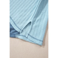 Dusk Blue Colorblock Stitching Patchwork Buttoned Long Sleeve Top - L thumbnail