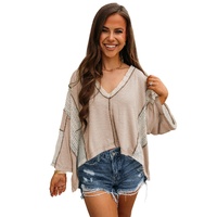 Parchment Crochet Detail Exposed Seam High Low Loose Top - L thumbnail