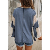 Ashleigh Blue Crochet Detail Exposed Seam High Low Loose Top - L thumbnail